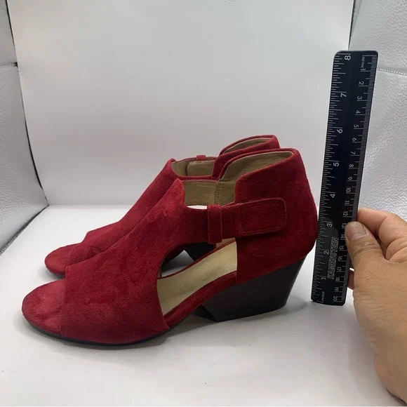 Eileen fisher open toe wedge sandals suede leather ankle strap red size 7.5M Red - Picture 7 of 10